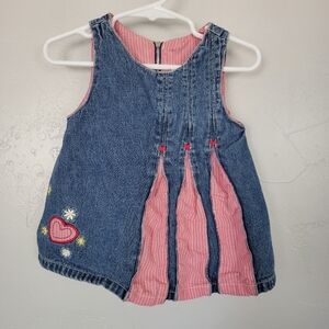 Faded Glory Vintage Baby Girl 12 Months Sleeveless Denim Dress Pleated Red Plaid